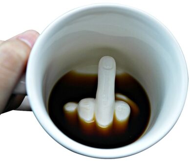 Wit Midden Vinger Mok, Stijl Mengen Koffie Melk Cup Grappige Keramische Mok 300Ml Capaciteit Water Cup 01
