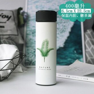 Wit Monstera Roestvrij Staal Thermische Fles Water voor Thee Koffie een Termos Tumbler Thermosflessen Bamboos (groot)
