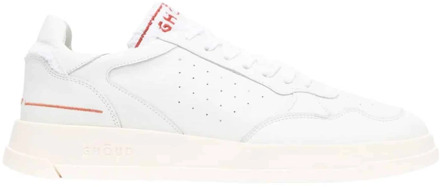 Wit Rode Leren Sneakers met Gestructureerde Details Ghoud , White , Dames - 41 EU