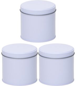 Wit rond opbergblik/bewaarblik - 3x - 10 cm - Witte koffiepads/koffiecups voorraadblikken
