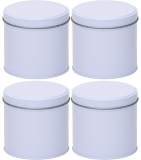 Wit rond opbergblik/bewaarblik - 4x - 10 cm - Witte koffiepads/koffiecups voorraadblikken