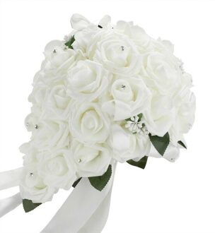 Wit Roze Rose Kunstmatige Foam Realistische Rozen Bruiloft Decoratie Bruidsboeket Anniversary Plakboek Craft Nep Bloem Diy