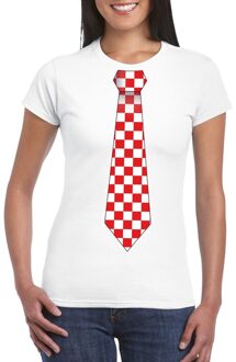Wit t-shirt met geblokte Brabant stropdas voor dames 2XL