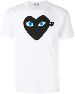 Wit T-shirt met logoprint Comme des Garçons Play , White , Heren - Xl,L,M,S