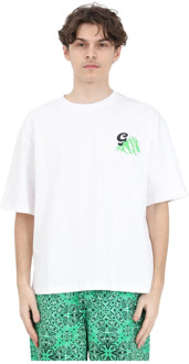 Wit T-shirt met voor- en achterprint Garment Workshop , White , Heren - 2Xl,Xl,L,M,S