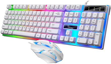 Wit Toetsenbord + Muis Sets Kleurrijke Led Verlichte Backlit Usb Wired Pc Rainbow Gaming Toetsenbord Muis Computer Accessoires WH