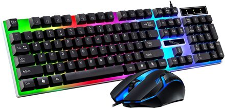 Wit Toetsenbord + Muis Sets Kleurrijke Led Verlichte Backlit Usb Wired Pc Rainbow Gaming Toetsenbord Muis Computer Accessoires zwart