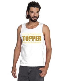 Wit Topper mouwloos shirt/ tanktop in gouden glitter letters heren - Toppers dresscode kleding 2XL