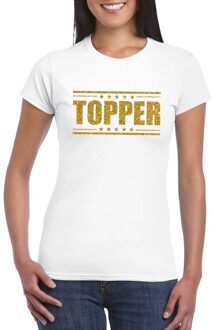 Wit Topper shirt in gouden glitter letters dames - Toppers dresscode kleding M