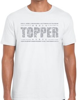 Wit Topper shirt in zilveren glitter letters heren - Toppers dresscode kleding S