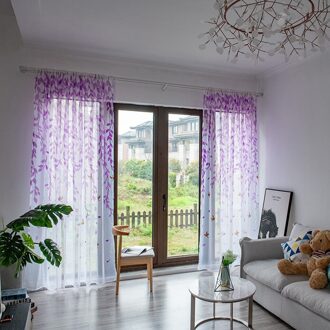 Wit Tulle Print Gordijn Pastorale Elegante Wilg Bladeren Bloemen Transparante Decor Voor Lente Salon Woonkamer Slaapkamer