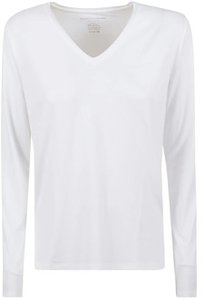 Wit V-Hals T-Shirt met Lange Mouwen Majestic Filatures , White , Dames - L,M