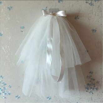 Wit Zwart Bridal Veils Met Kam Twee Lagen Korte Cut Edge Bruiloft Sluier Tule Lint Strik Vrouwen Welon Novia Accesorios