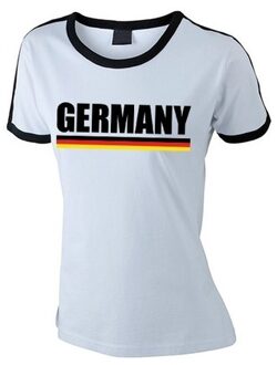 Wit/ zwart Duitsland supporter ringer t-shirt voor dames S