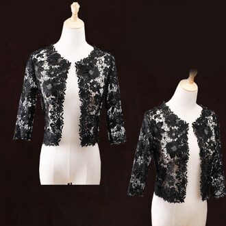 Wit Zwart Midden Mouwen Bolero Bolero Voor Vrouwen Lace Bridal Cape Wedding Jacket Cape Jurk Wraps Shawl Bridal Jacket zwart / L