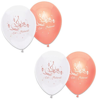 Witbaard 12x stuks Suikerfeest/offerfeest versiering metallic ballonnen wit/roze 30 cm - Ballonnen Multikleur