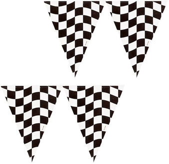 Witbaard 3x stuks vlaggetjes - Racing thema zwart/wit geblokt - 366 cm - plastic - Vlaggenlijnen Multikleur