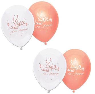 Witbaard 6x stuks Ramadan Mubarak thema ballonnen wit/roze 30 cm