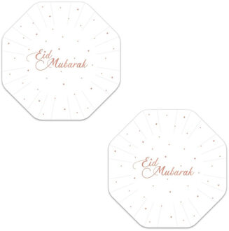 Witbaard 8x stuks Ramadan Mubarak thema bordjes wit/rose goud 18 cm