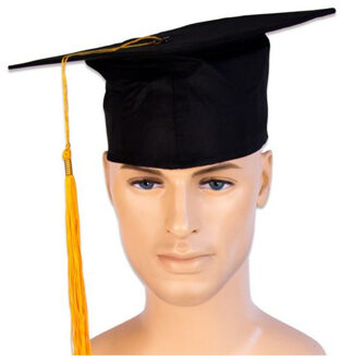 Witbaard Afstudeer hoed geslaagd zwart met gouden kwast voor volwassenen