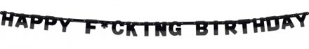 Witbaard Happy Fucking Birthday letterslinger - 220 cm - karton - verjaardag versiering - zwart