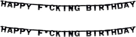 Witbaard Happy Fucking Birthday letterslinger - 2x - 220 cm - karton - verjaardag versiering - zwart