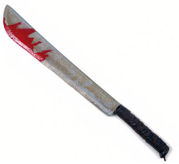 Witbaard Horror kunststof hakmes/machete met bloed 75 x 8 cm - Verkleedattributen Multikleur