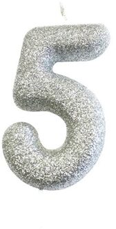 Witbaard Nummerkaars '5' 7 Cm Wax Glitter Zilver