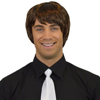 Witbaard Pruik Heren Kort Steil Synthetisch Bruin