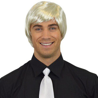 Witbaard Pruik Heren Kort Steil Synthetisch Platinablond