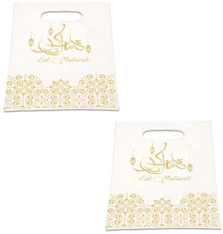 Witbaard Ramadan Mubarak thema - feestzakjes/uitdeelzakjes - 18x stuks - wit/goud - 23 x 17 cm