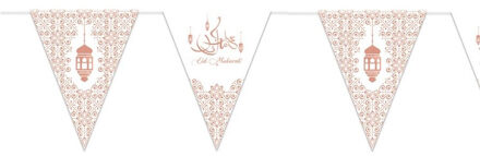 Witbaard Ramadan Mubarak thema papieren vlaggenlijn/slinger wit/rose goud 3 meter