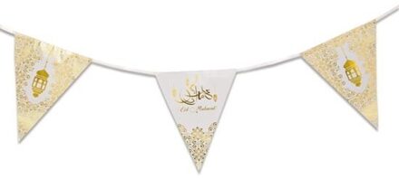 Witbaard Ramadan Mubarak thema vlaggenlijn/slinger wit/goud 6 meter - Suikerfeest/Offerfeest versieringen/decoraties Multikleur