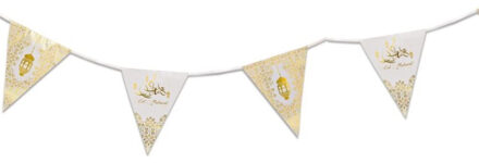 Witbaard Ramadan Mubarak thema vlaggenlijn/slinger wit/goud 6 meter