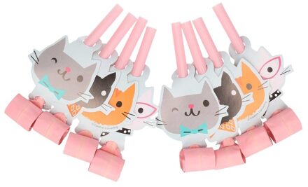 Witbaard roltongen Purr-fect meisjes 8 cm papier roze 8-delig