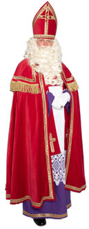Witbaard Sinterklaas kostuum katoenfluweel met koker mijter - volwassenen - Luxe versie Rood