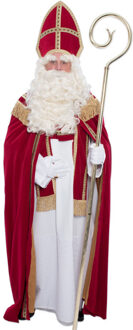 Witbaard Sinterklaas kostuum luxe katoenfluweel met mijter voor volwassenen Rood