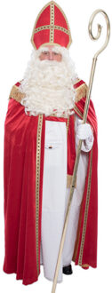 Witbaard Sinterklaas kostuum luxe polyesterfluweel met mijter voor volwassenen Rood