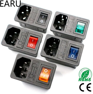 With 10A Fuse! Red Rocker Switch Fused IEC320 C14 Inlet Power Socket Fuse Switch Connector Plug Connector Red Green Blue Black