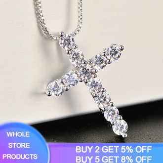 With Certificate 11pcs Lab Diamond Cross Pendant Necklace 925 Sterling Silver Choker Statement Necklace Women Silver 925 Jewelry