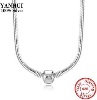 With Certificate 45-60cm 925 Sterling Silver Snake Chain Necklace Fit Pendants Beads Charms DIY Jewelry Necklace Accessories
