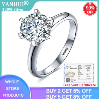 With Certificate Luxury 18K White Gold Ring Original 2.0ct Zirconia Diamond Wedding Band Silver 925 Jewelry Women Christmas Gift