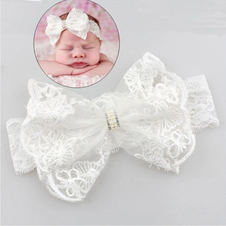 Withe Lace Crystal Bow Flower Baby Headbands for girl Elastic Baby Accessories Kids headwear Newborn hairbands photography prop