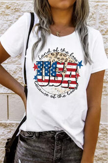 Witte Amerikaanse Vlag Slogan Graphic T-shirt - maat L