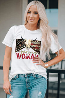 Witte Amerikaanse Vrouw Bull Skull Graphic T-shirt - maat XL