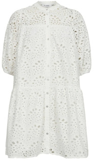 Witte Anglaise Jurk met Pofmouwen Co'Couture , White , Dames - Xl,M