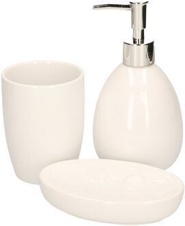 Witte badkamer/toilet accessoires set 3-delig van dolomiet - Badkameraccessoireset