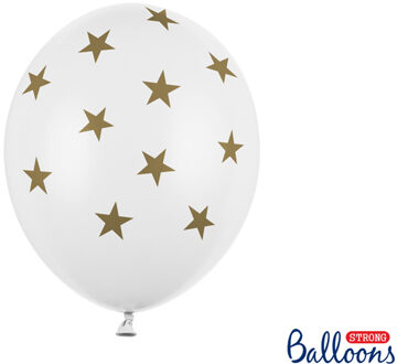 Witte ballonnen met gouden sterren - 6 st - kerst / oud en nieuw versiering Multikleur