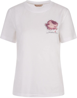 Witte Bloemenapplicatie Crew-Neck T-shirt Marni , White , Dames - S,Xs,2Xs