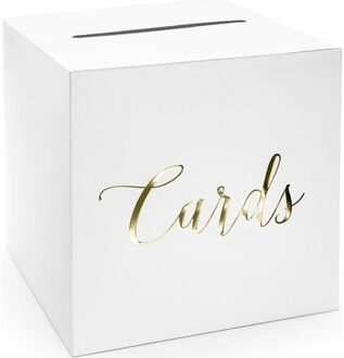 Witte bruiloft enveloppendoos met gouden tekst 24 cm van karton - Feestdecoratievoorwerp
